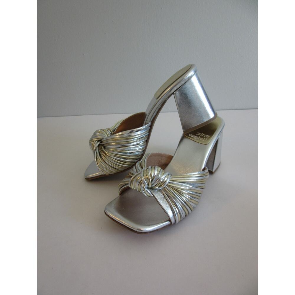 JEFFREY CAMPBELL Melonger Metallic Silver & Gold Slip on Slides 6.5 Block Heel